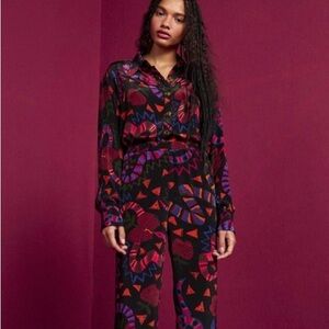 Farm Rio NWT Black Jungle Fruits Pajama Pants Large L Snake colorful